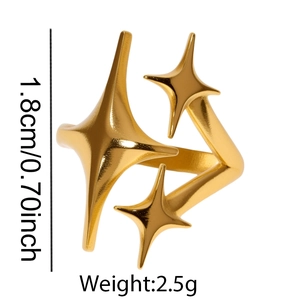 Minimalist gold plated stainless steel star ring for women featuring triple star design