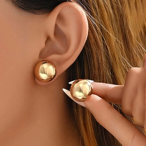 Minimalist Stainless Steel Ball Stud Earrings High Polish Mirror Finish Geometric Spherical Bold Fashion Jewelry For Women