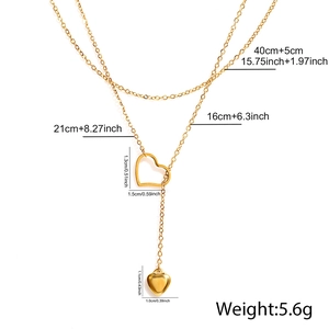 Double-layered gold heart pendant necklace for women with dimensions and weight info