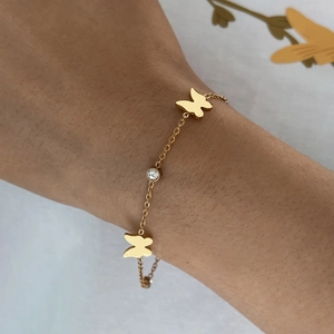 Butterfly Charm Bracelet Stainless Steel Zircon Inlaid Adjustable Chain Elegant Korean Style Jewelry For Women