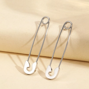 Boucles d'oreilles épingle de sûreté argentées polies pour femme en acier inoxydable
