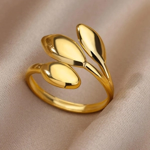 Anillo Abierto de Acero Inoxidable Impermeable para Mujer Minimalista Oro Plata Ajustable Corazón Tulipán Sol Pulpo Joyería