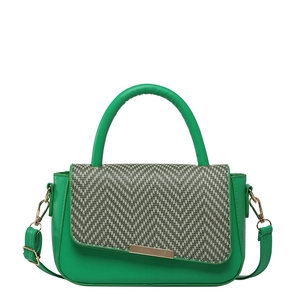 Petit sac carré vert en cuir avec rabat texturé et boucle métallique dorée chic