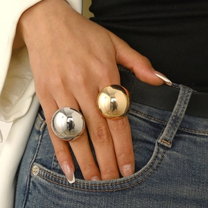 French Vintage Chunky Spherical Rings Stainless Steel Gold Plated Overstated Mirrored Polish Dome Statement Ring Women