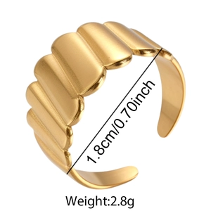 18K gold plated snake-style wavy stainless steel open ring for women with brushed finish