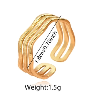 Minimalist gold-plated triple-layer wave open ring for women with 1.8cm diameter