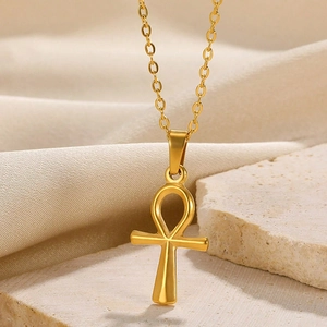 Collier Pendentif Croix Ankh Acier Inoxydable Symbole Égyptien Ancien Clé De Vie Bijoux De Mode Pour Hommes Femmes