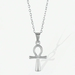 Collier avec pendentif croix Ankh en acier inoxydable poli argenté pour tous
