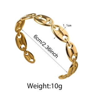 Bracelet jonc ouvert en acier inoxydable doré avec design de maillons grain de café