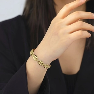 Bracelet Jonc Ouvert Acier Inoxydable Grain De Café Géométrique Poli Bijoux De Mode Ethnique Pour Femmes