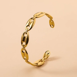Bracelet jonc ouvert en acier inoxydable doré de style ethnique avec maillons nez
