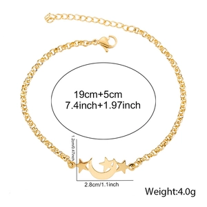 18K gold plated stainless steel star and moon chain bracelet with adjustable extension