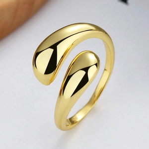 Minimalist gold geometric waterdrop open ring with high-polished mirror finish