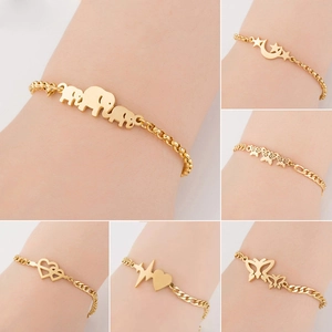 18K Gold Plated Stainless Steel Butterfly Elephant Heart Star Moon Bracelet Anklet For Women Fashion Jewelry Gift