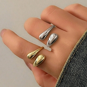 Teardrop Open Ring Stainless Steel Geometric Minimalist Adjustable Index Finger Jewelry For Women High Polish Finish