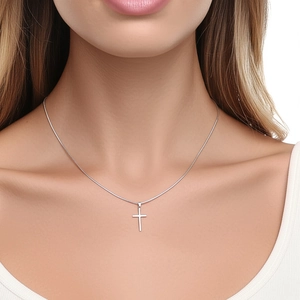 Collier Pendentif Croix Minimaliste Acier Inoxydable Miroir Poli Lisse Chaîne De Lame Bijoux Pour Femmes Moderne Religieux