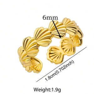 18K gold plated shell ring for women featuring nautical ocean wave design elements