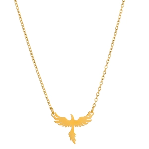 Élégant collier pendentif phénix doré en acier inoxydable poli pour femme