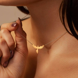 Collier Pendentif Phénix Oiseau De Feu Acier Inoxydable Minimaliste Ailes Silhouette Bijoux Élégants Pour Femmes