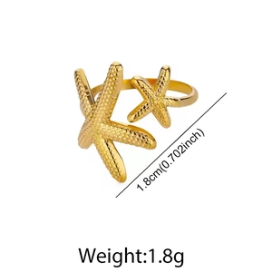 Detailed view of starfish open ring with dimensions 1.8cm diameter and 1.8g weight