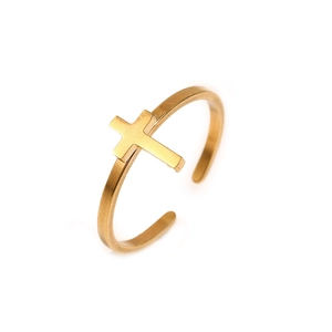 Adjustable minimalist gold-plated cross open ring for men and women in stainless steel