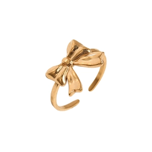 Bague nœud dorée en acier inoxydable poli avec un anneau ouvert ajustable