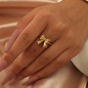 Bague Noeud Papillon En Acier Inoxydable Réglable Doigt Ouvert Bijoux Minimaliste Élégant Accessoire Mode Femmes