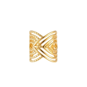 Minimalist gold geometric multi-layer cross-line wide band ring for women