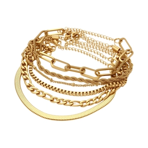Minimalistisches, vergoldetes Edelstahl-Mehrschicht-Kettenarmband-Set für Damen