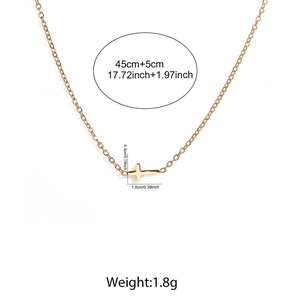 Detailed size chart for gold cross necklace with 45cm chain and 1cm pendant measurements