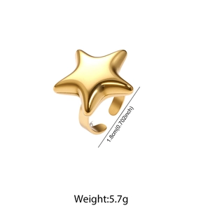 Polished gold stainless steel star open ring with 1.8cm wide five-point star design