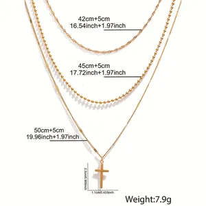 Tableau des tailles détaillé pour collier croix à trois rangs en acier inoxydable en cm et pouces