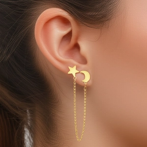 Stainless Steel Star Moon Chain Stud Earrings Gold Plated Long Tassel Dangle Earrings Fashion Jewelry For Women