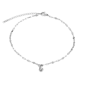 Elegant silver stainless steel anklet with flat faceted chain and round bead pendant