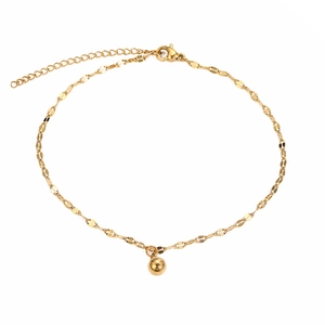 Elegant gold stainless steel anklet featuring a polished bead pendant and adjustable chain