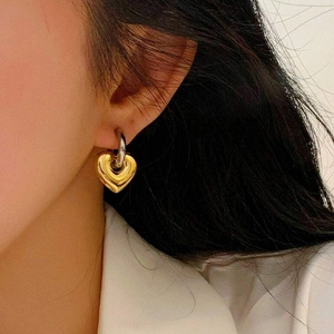 Orecchini A Cerchio Con Pendente A Cuore Acciaio Inossidabile Bicolore Oro Argento Stile Francese Vintage Lucidato Moda