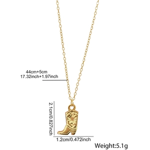 Detail view of gold stainless steel cowboy boot pendant with engraved star and dimensions
