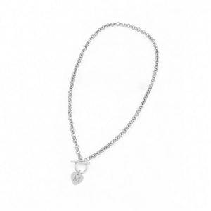 Collier en acier inoxydable argenté avec pendentif cœur lettre M et fermoir à bascule OT