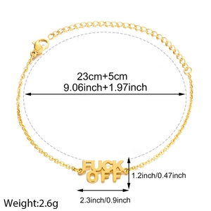 Détails de la chevillère en acier doré de 23+5cm avec pendentif à lettres FUCK OFF