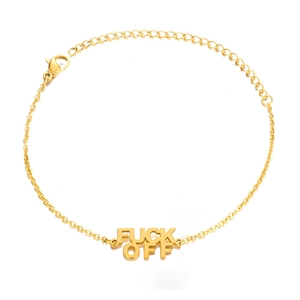 Bracelet de cheville doré en acier inoxydable avec lettres FUCK OFF et fermoir