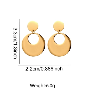 Detailed dimensions of gold stainless steel drop earrings showing size and weight