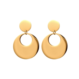 Minimalist double circle golden stainless steel drop earrings with brushed metal texture