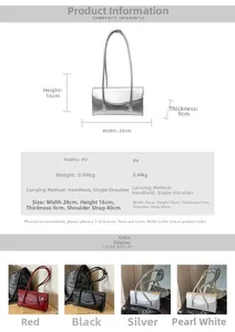 Detailed sizing chart and color guide for a PU leather underarm bag in 28x16x9cm dimensions