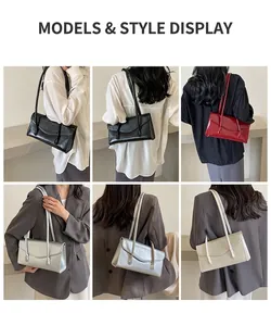 Collage of chic faux leather shoulder bags in black, burgundy, silver, and cream colors