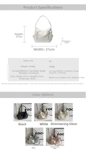 Detailed size chart and specifications for the lychee pattern PU leather bucket bag