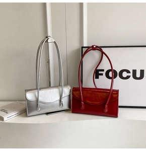 Minimalist rectangular flap shoulder bags in silver and wine red with slender dual straps