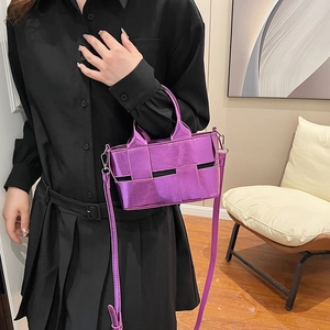 Chic purple woven metallic handbag for women featuring a minimalist tote design