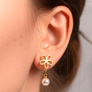 Orecchini Pendenti Fiore Cavo Perla Artificial Acciaio Inossidabile Francese Elegante Gioielli Orecchio Per Donna Stile Minimalista Elegante