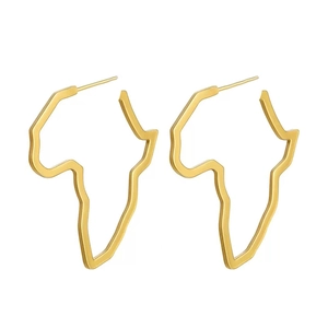 Orecchini a cerchio in acciaio inossidabile dorato con contorno della mappa dell'Africa