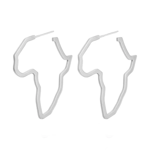Orecchini a sospensione mappa Africa in acciaio inossidabile lucido colore argento